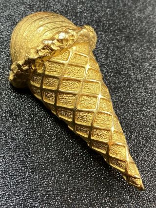 Pastelli Signed Vintage Brooch Pin Large 3” Gold Tone Ice Cream Cone Lot3