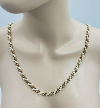 Vintage Trifari White Faux Pearl Gold Tone Metal Signed Matinee Necklace 26 "