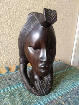 Antique Hand Carved Wooden African Woman Portrait Statue Head 1920
