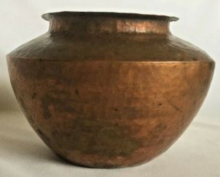 Antique Arts & Crafts Hammered Copper Vase Stickley Era Vintage 5.  2”h X 7.  5”dia.