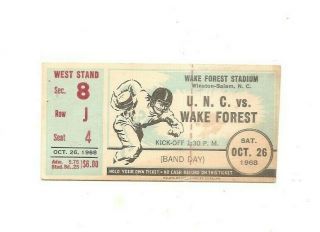 10/26/68 U.  N.  C.  Vs.  Wake Forest Football Ticket Stub