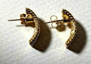 Vintage Signed Monet Textured Gold Tone Hoop Pierced Earrings 2