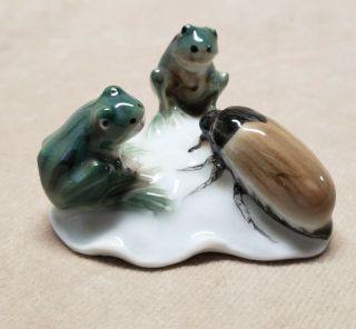 Rare Antique Karl Ens Volkstedt Porcelain Frogs Beetle Group Figurine