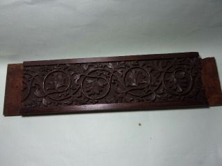 Antique Anglo - Indian Carved Wood Panel Scrolling Flowers.