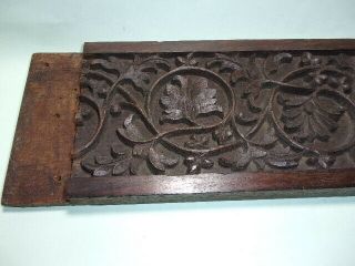 ANTIQUE ANGLO - INDIAN CARVED WOOD PANEL SCROLLING FLOWERS. 2