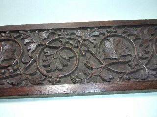 ANTIQUE ANGLO - INDIAN CARVED WOOD PANEL SCROLLING FLOWERS. 3
