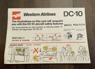 Western Airlines Dc - 10 Safety Card 1980
