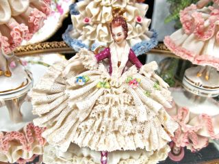 Dresden Germany Figurine On Sofa Lace Dress Painted Victorian Lady German