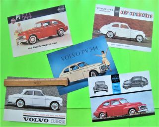 5 Diff 1959 - 62 Volvo Pv544 / 122 Color Brochures 2 - Sided Sheets Usa Editions