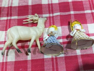 2 Vtg Japan Spun Cotton Chenille Pipe Cleaner Christmas Angel & Celluloid Deer