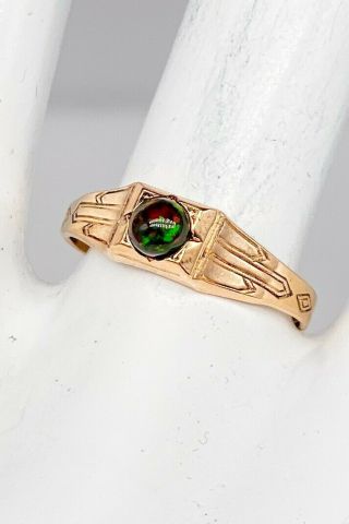 Antique Victorian 1890s.  50ct Natural BLACK OPAL 14k Yellow Gold Filled Ring 2