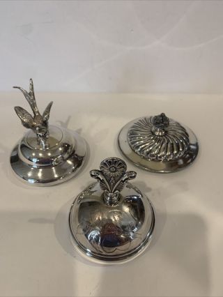 Antique Silver Plate Pickle Castor Jar & Dish Or Sugar Bowl Lid Covers Three