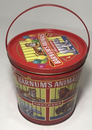 Vtg Nabisco Barnums Animal Crackers Tin Can Pail Bucket Caged Animals 1991