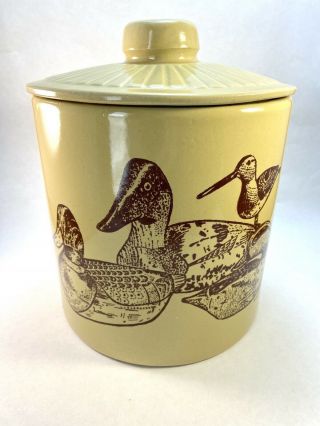 Vintage Monmouth Pottery Cookie Jar Ducks Farmhouse Kitchen Decor Stoneware