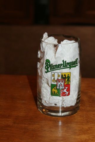 Vintage Pilsner Urquell Beer Glass With Green Handle