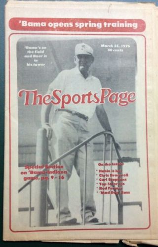 1976 Alabama Crimson Tide “the Sports Page” Coach Paul “bear” Bryant Cover Photo