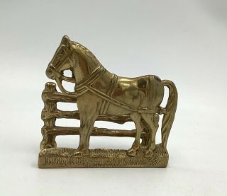 Vintage Solid Brass Napkin Or Letter Holder Horse With Fence Made In Italy