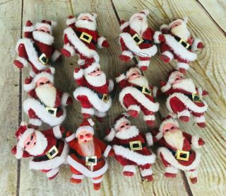 12 Vtg Santa Claus Christmas Tree Ornaments Flocked Felt Made In Japan Griswald