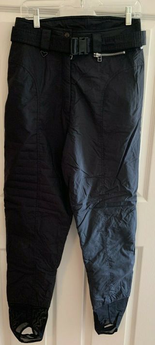 Vintage Obermeyer Womens Size 12 Black Snow Pants Snowboarding Skiing Belted Euc