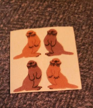 Vintage 1 Sandylion Fuzzy Brown Otters Sticker Mod Backing Cute