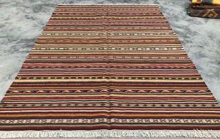 Authentic Hand Knotted Woven Vintage Wool Kilim Area Rug 8 X 6 Ft (325 Kbn)