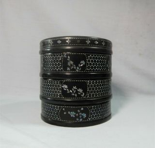 Antique Chinese Lacquered Wood Containers 3 Layers Mother Of Pearl Late Qing