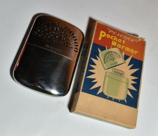 Vintage Peacock Pocket Warmer Trade Mark In Case Collectible