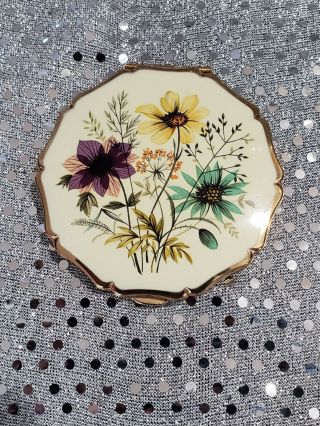 Vintage Stratton England Hand Compact Powder Mirror Floral