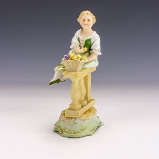 Antique Continental Dresden Porcelain - Young Girl With Flowers Figurine