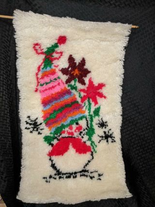 Vintage Snowman Latch Hook Rug Decor Decoration Completed Christmas Holiday