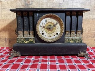Antique E.  Ingraham Co.  Black And Gold Mantle Clock Part Decor Repairs