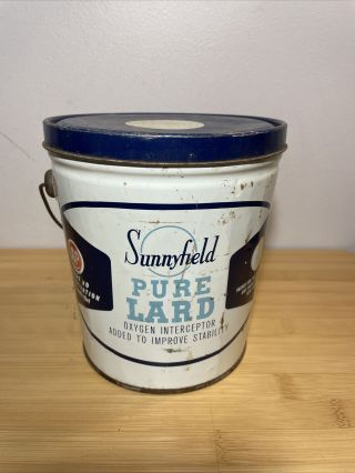 Vintage Sunnyfield Pure Lard Can With Lid And Handle 4lbs Empty Us Inspected