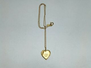 Vintage Sarah Coventry Gold Tone " I Love You " Heart Necklace