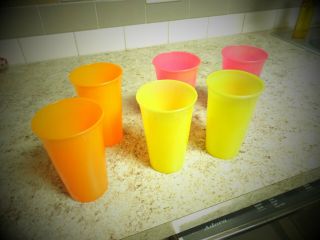 Vintage Bright Pink Orange Yellow Plastic Drinking Glasses Akay Corp Usa Set 6
