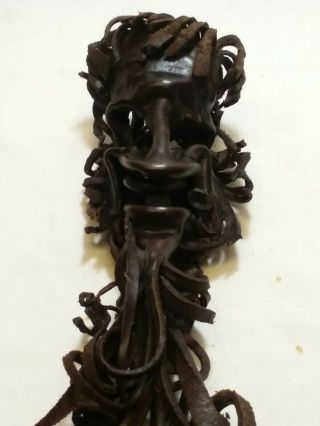Vintage Real Leather Hand Crafted Face Mask Wall Hanging,  Turkey,  8 - 1/2 " X2 - 1/2 "