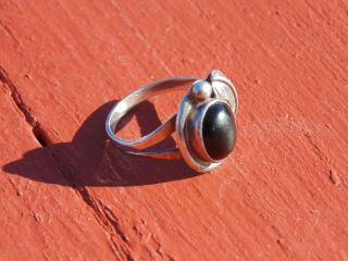 Vintage Sterling & Black Onyx Ring,  Size 7.  5 Signed H Wood