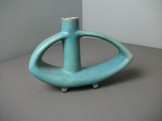 Vintage Mcm Vase - Turquoise Blue - 7 1/2 " Tall X 10 1/2 " Wide - K Mm