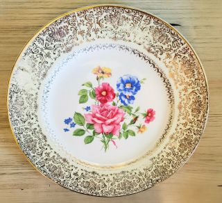23 Karat Gold Imperial Floral Dinner Or Wall Plate Vintage Salem China Guc