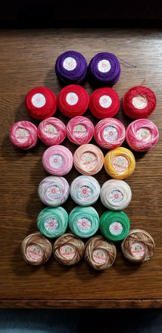 24 Spools Vintage Star J&p Coats Tatting & Crochet Thread Solid & Variegated