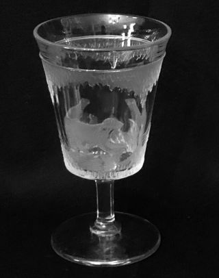 Antique Eapg Frosted Polar Bear Water Goblet 1880’s Glassware 6” Seal Icicles