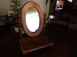 Vintage Solid Wood Table Top Vanity Dresser Shaving Mirror 14 - 1/2 " Tall Vgc