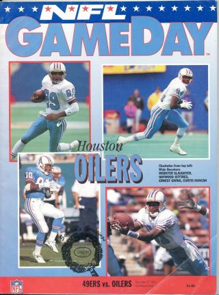 San Francisco 49ers Houston Oilers 12/25/93 Nfl Gameday Program Ernest Givins