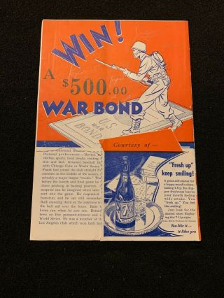 1945 PCL Baseball Program Portland Beavers VS Hollywood Stars WWII Uncle Sam 2