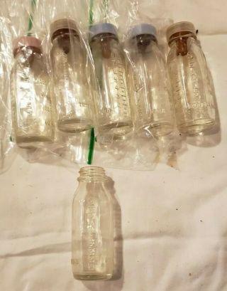 6 Vintage 1950’s Steadifeed 3” Glass Baby Doll Bottles/caps Evenflo Competitor