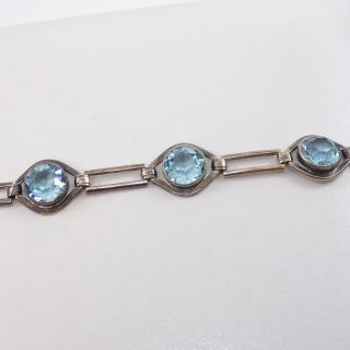 Vintage Antique Sterling Silver Blue Topaz Tennis Bracelet 7 " Lhc5