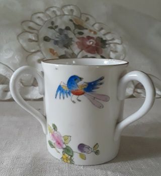 Vintage Nippon Hand Painted Porcelain 3 - Handled Toothpick Holder,  Birds/florals