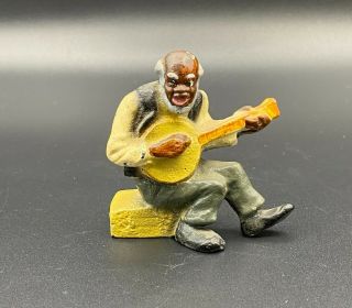 Antique Cast Iron Black Americana Memorabilia Banjo Figurine