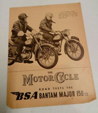 Vintage 1956 Bsa Dealer The Motor Cycle Road Test Bantam Major 150cc