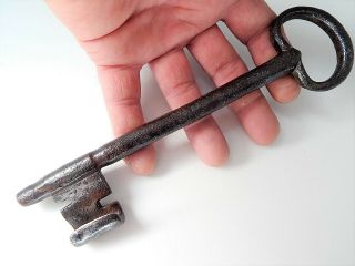 8 " Large Antique French Key,  Rustic Key,  Made 17 - 18th,  Wrought Iron,  Castle Cellar