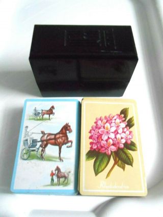 Vintage Kem Plastic Playing Cards Double Deck In Bakelite Case Usa